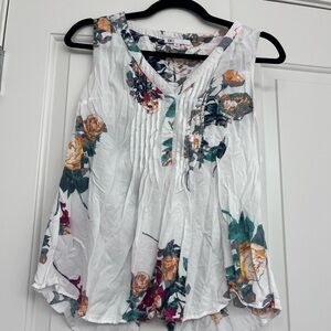 Floral Sleeveless Women's Top - White and Green